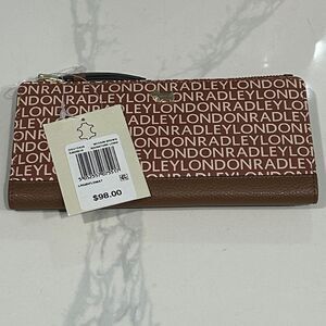 Radley London Signature Logo Print Leather Brown Bifold - NWT
